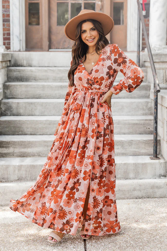 My Dearest Darling Pink Retro Floral Maxi Dress | Pink Lily