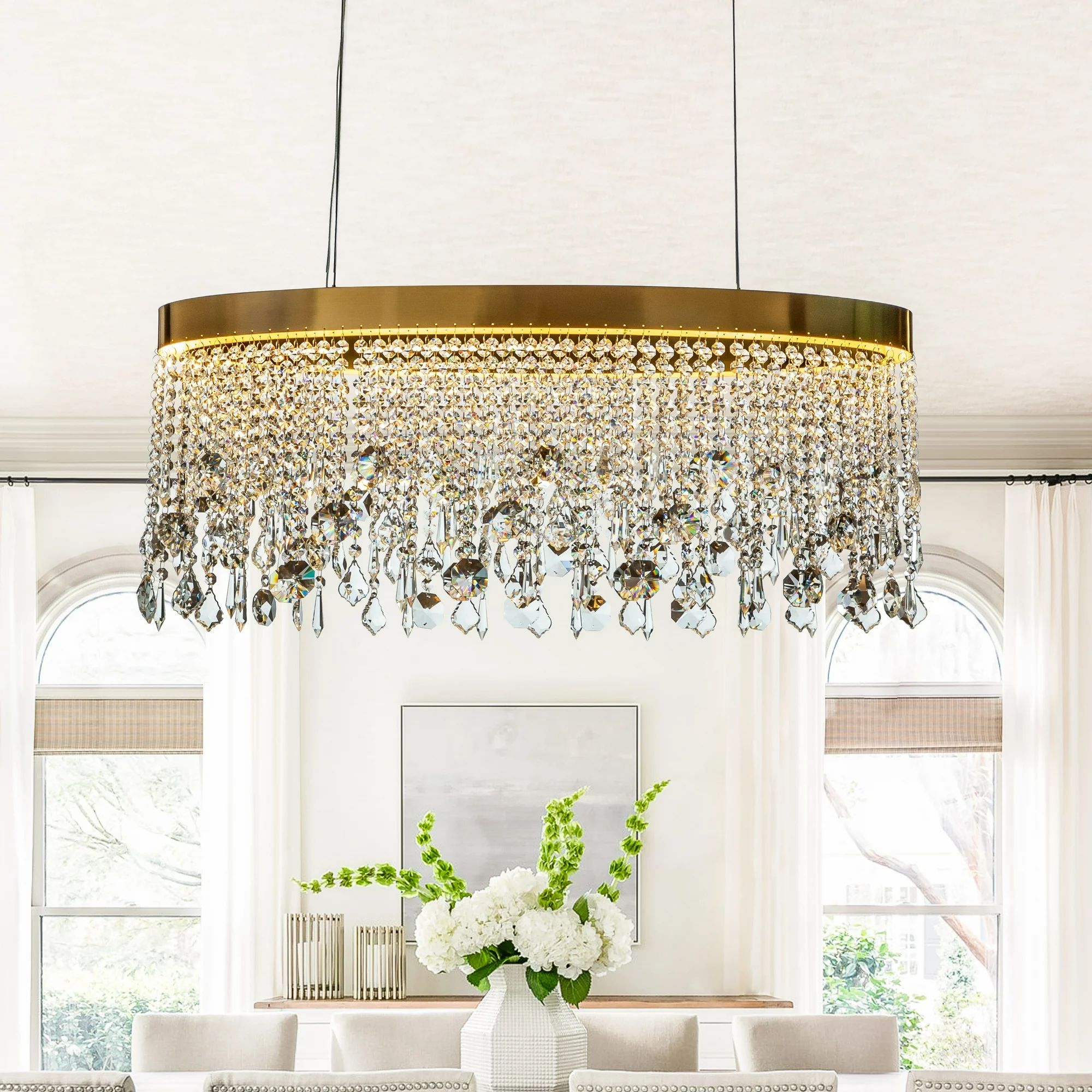Modern Gold And Oval Led Linear Crystal Raindrop Chandelier For Kitchen Island And Dining Room | Walmart (US)
