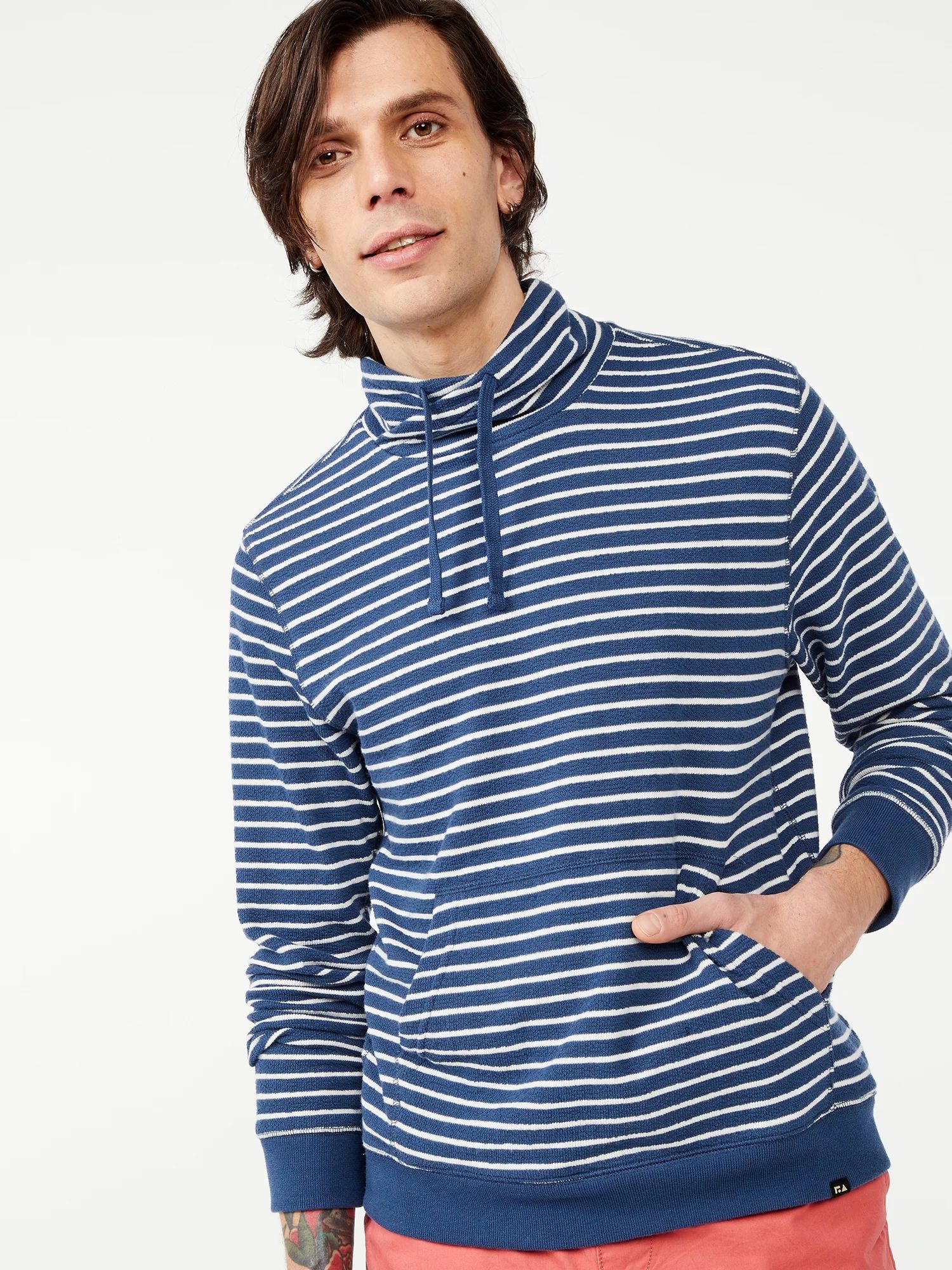 Free Assembly Men’s Striped Funnel Neck Pullover Shirt - Walmart.com | Walmart (US)