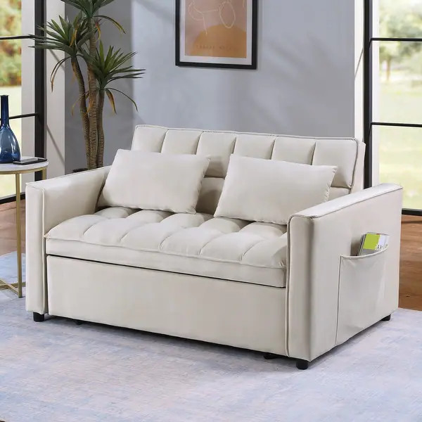 Modern 68" L 3-in-1 Multi-Functional Beige Sleeper Sofa with Iron Frame Pull-Out Loveseat | Bed Bath & Beyond