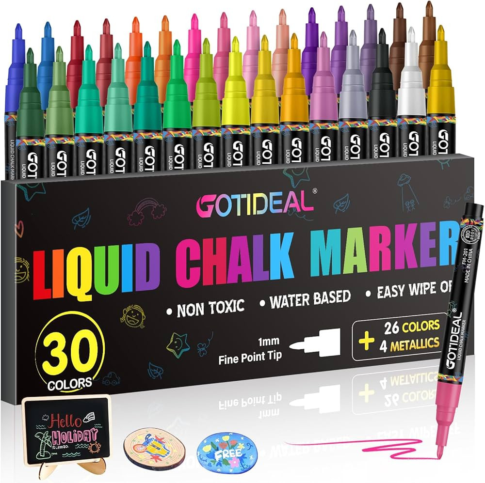 GOTIDEAL Liquid Chalk Markers, Fine Tip Chalk Markers for Blackboard, Erasable Chalk Pen for Chal... | Amazon (US)