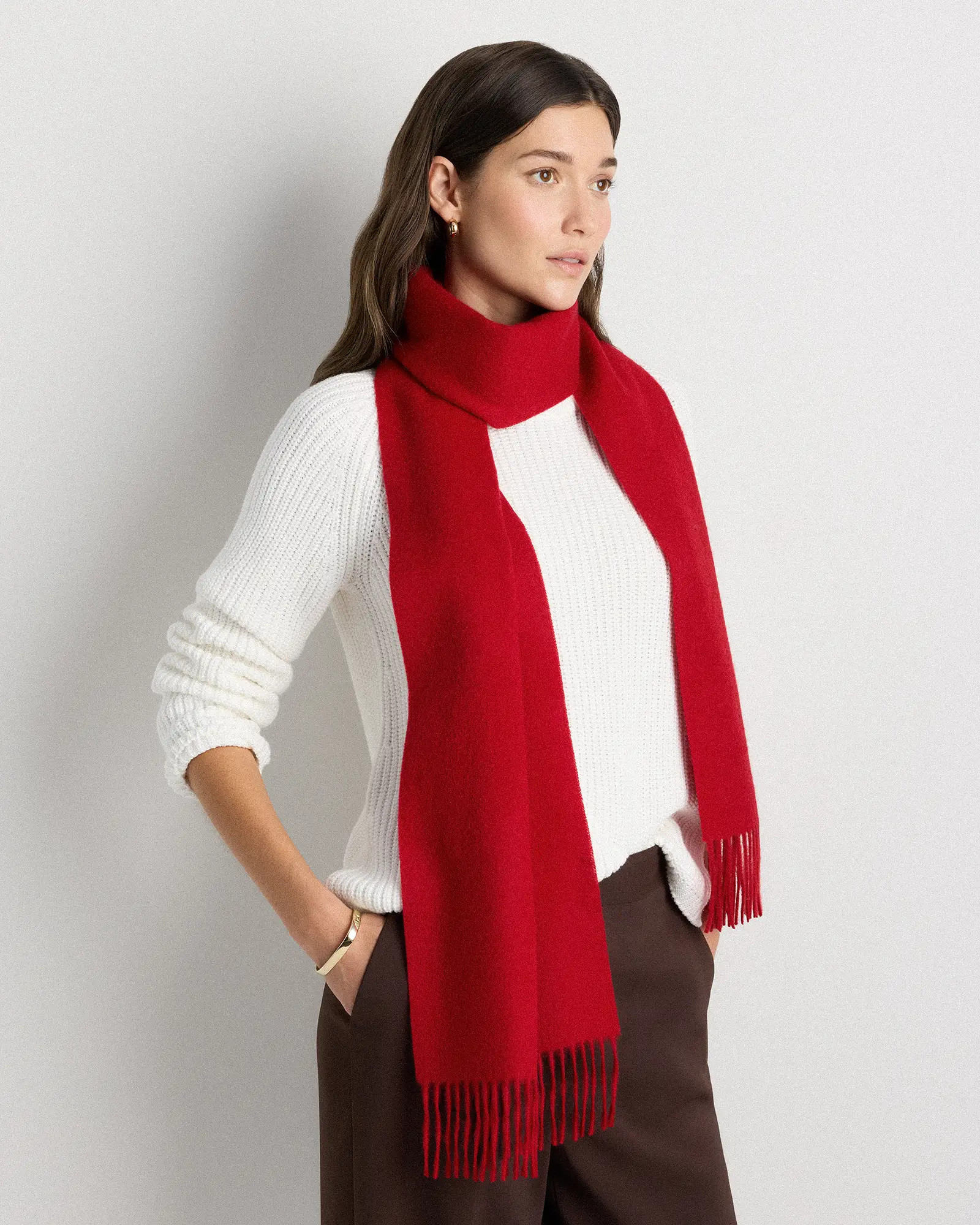 Mongolian Cashmere Woven Fringe Scarf in Varsity Red | Quince
