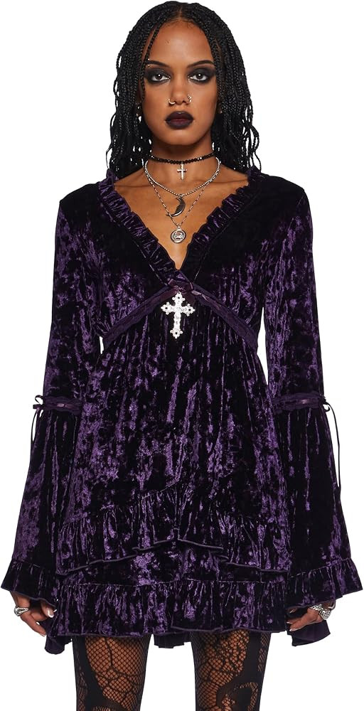 Dolls Kill Real Divinity Mini Dress by Sugar Thrillz - Heavenly Chiffon Dress with Tiered Bell Sl... | Amazon (US)