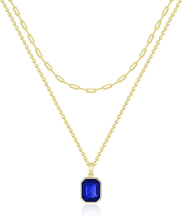 Gold Layered Necklaces for Women, 18k Gold Plated Crystal Necklace Paperclip Choker Emerald Green... | Amazon (US)