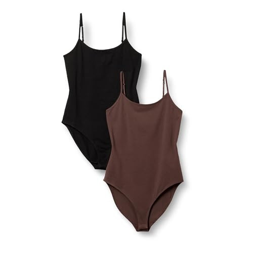 Amazon Essentials Women's Slim-Fit Cami Bodysuit, Pack of 2, Black/Brown, Large | Amazon (US)