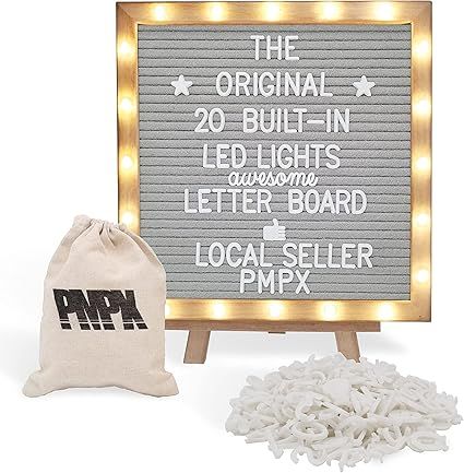 Letter Board THE ORIGINAL Gray Felt Board with Stand, Built-in LED Lights 10 x 10 -Menu Board + W... | Amazon (US)
