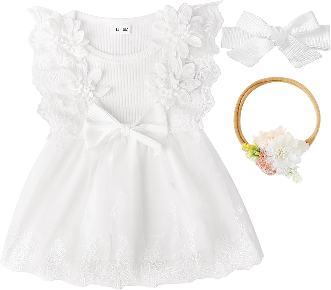 Newborn Infant Baby Girl Princess Bowknot Dress with Headband, Flower Tulle Dress Wedding Birthday Party Photography Outfits | Amazon (US)