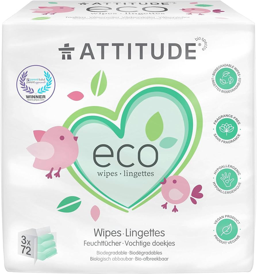 ATTITUDE Biodegradable Baby Wipes, Plant Based Unscented Diaper Wipes for Babies and Newborn, Der... | Amazon (US)
