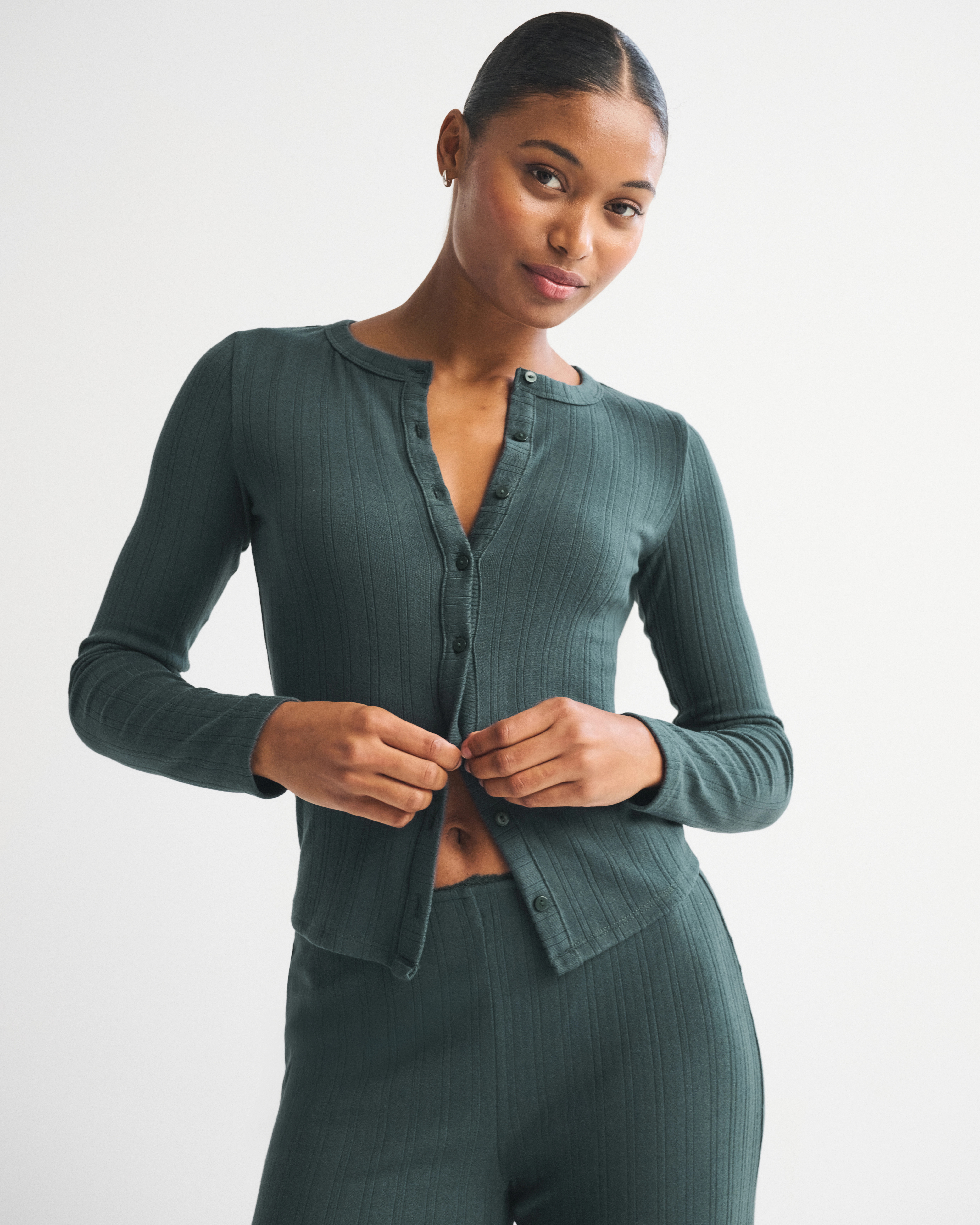 Long-Sleeve Pointelle Sleep Top | Abercrombie & Fitch (US)