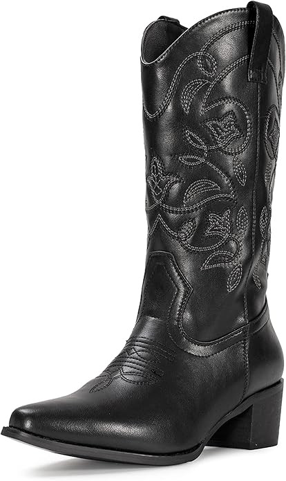 IUV Cowboy Boots For Women Pointy Toe Women's Western Boots Cowgirl Boots Mid Calf Boots | Amazon (US)