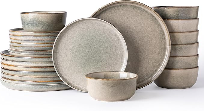 AmorArc Stoneware Dinnerware Sets,Round Reactive Glaze Ceramic Plates and Bowls Sets,Highly Scrat... | Amazon (US)