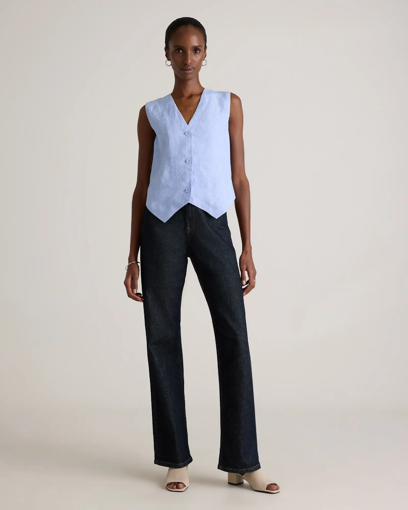 100% European Linen Vest in French Blue | Quince