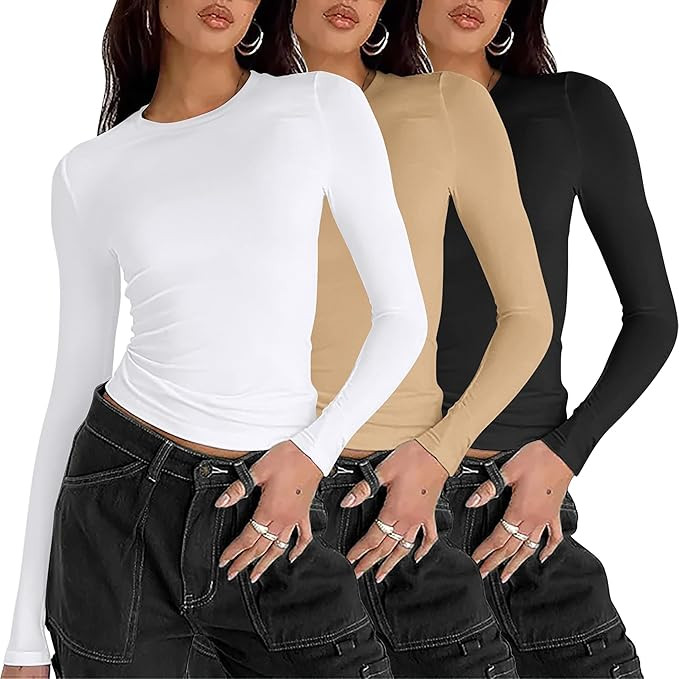 Zeagoo Women Y2K Crewneck Long Sleeve Slim Fit T Shirt Going Out Fall Fashion Basic Tops | Amazon (US)