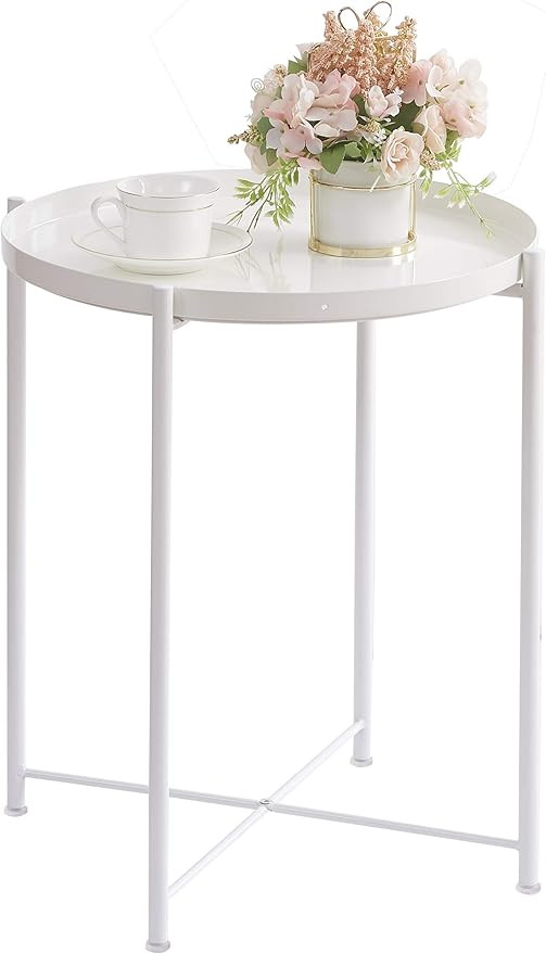 OVICAR Metal Tray End Table, Round Accent Coffee Side Table, Anti-Rust and Waterproof Outdoor Sma... | Amazon (US)
