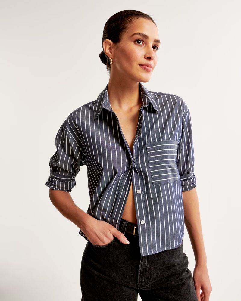 Women's Oversized Cropped Poplin Shirt | Women's New Arrivals | Abercrombie.com | Abercrombie & Fitch (US)