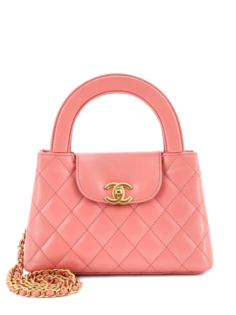 CHANEL Pre-Owned Kelly Top Handle Shopping Bag Quilted Shiny Aged Calfskin Mini satchel - Pink | Farfetch Global