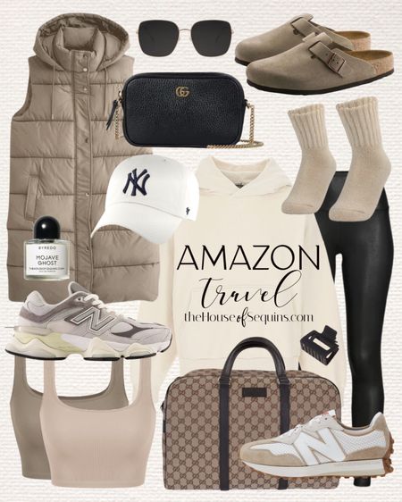Shop these Amazon travel outfit Airport aesthetic finds! Puffer vest, oversized hoodie, faux leather leggings, Gucci Marmot mini bag and Guccissima duffel weekender bag, cropped ribbed tank, slouch socks, Birkenstock Boston clogs and New Balance 327 and New Balance 9060 sneakers

Follow my shop @thehouseofsequins on the @shop.LTK app to shop this post and get my exclusive app-only content!

#liketkit #LTKMostLoved 
@shop.ltk
https://liketk.it/4vmk2

#LTKstyletip #LTKtravel