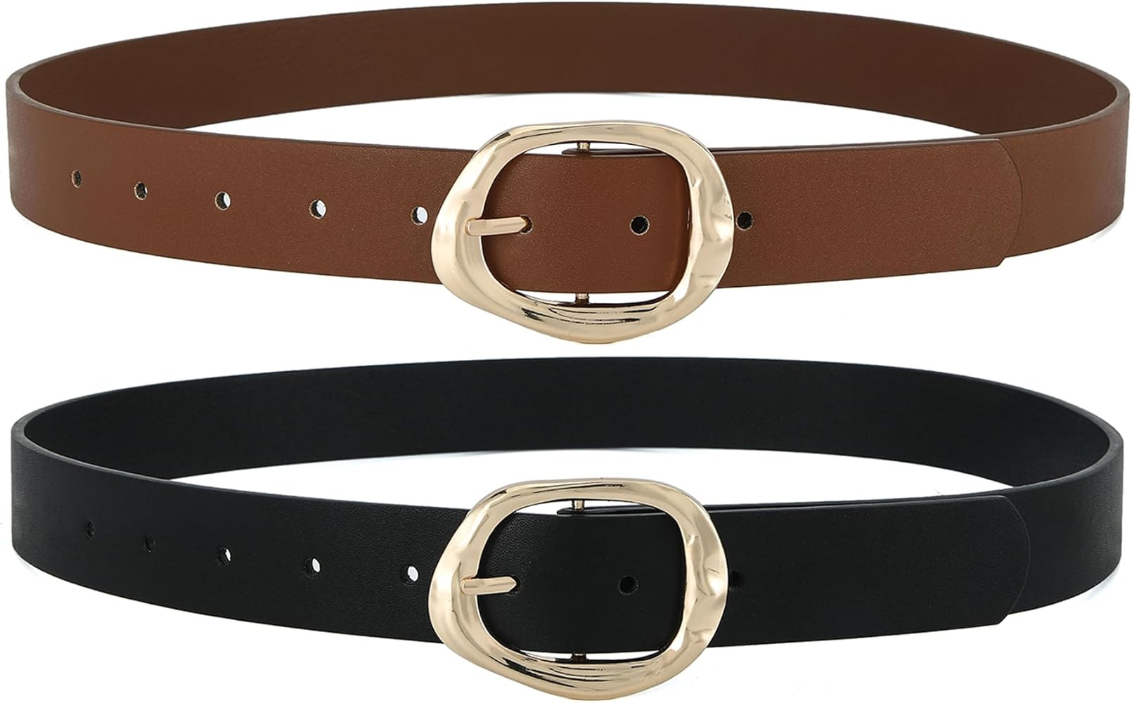 Earnda Leather Belts for Women Casual Fashion Waist Belt with Liquid Shapes Gold Buckle for Jeans... | Amazon (US)