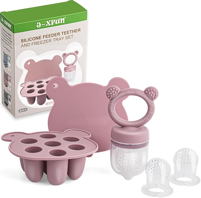 Silicone Baby Fruit Food Feeder & Mini Freezer Nibble Tray, Breastmilk Popsicle Molds for Baby Te... | Amazon (US)