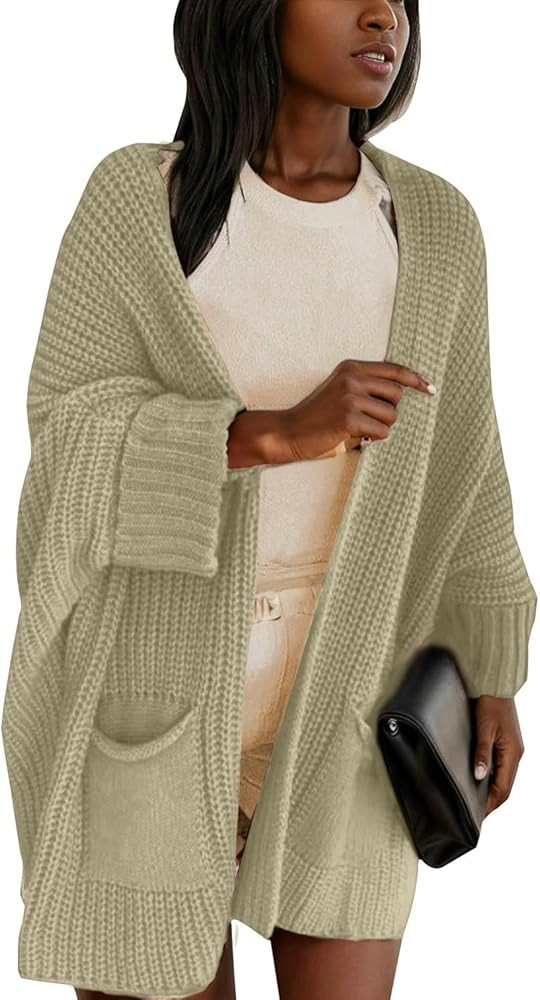 Womens Oversized Cardigans Soft Knit Cardigan Sweater with Pockets | Amazon (US)