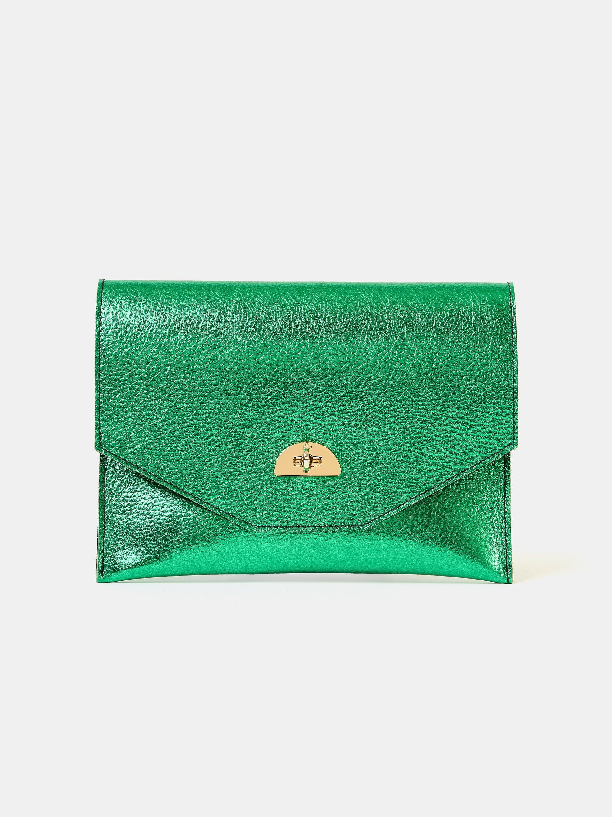 The Twist Lock Pouch - Wicked Green with Wicked Green Metallic Calf Grain | The Cambridge Satchel Company