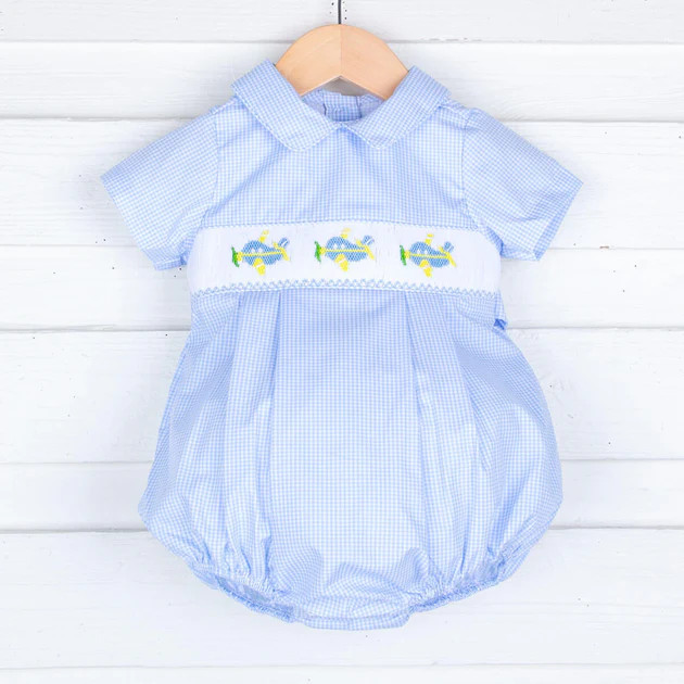 Light Blue Smocked Airplane Bubble | Classic Whimsy