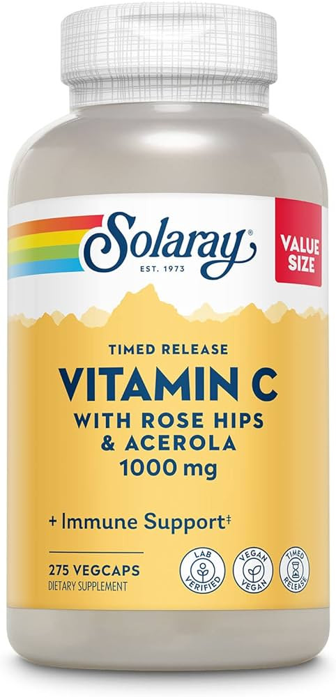 SOLARAY Vitamin C 1000mg Timed Release Capsules with Rose HIPS & Acerola Bioflavonoids, Two-Stage... | Amazon (US)