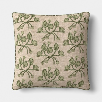 Square Embroidered Vine Pillow Neutral/Green - Threshold™ | Target