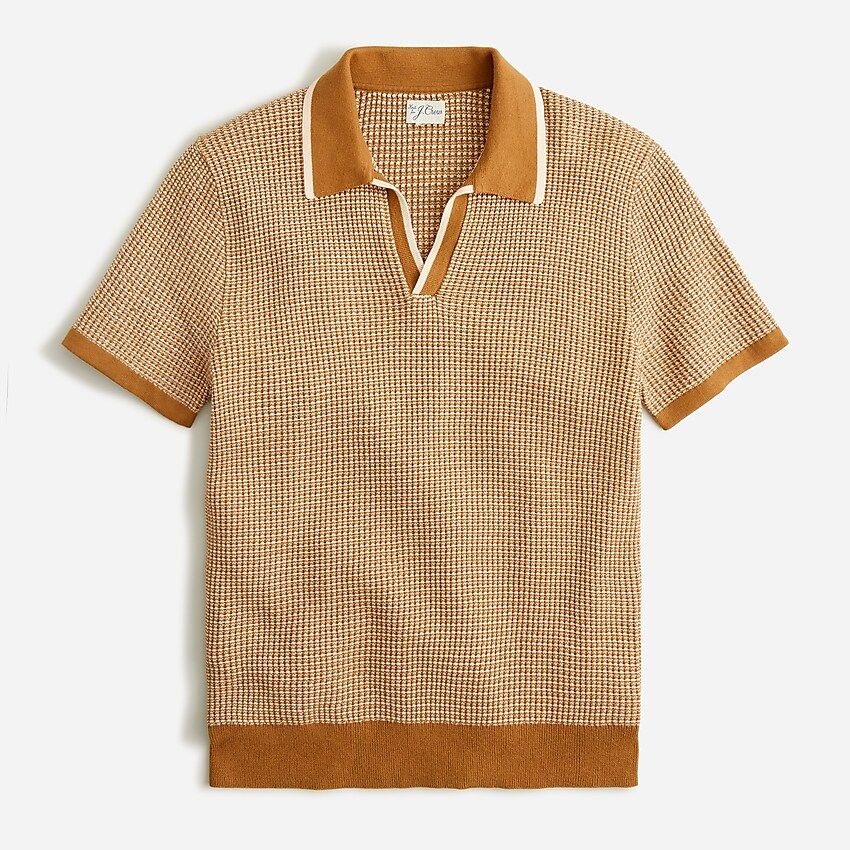 Ribbed cotton short-sleeve johnny-collar sweater | J.Crew US