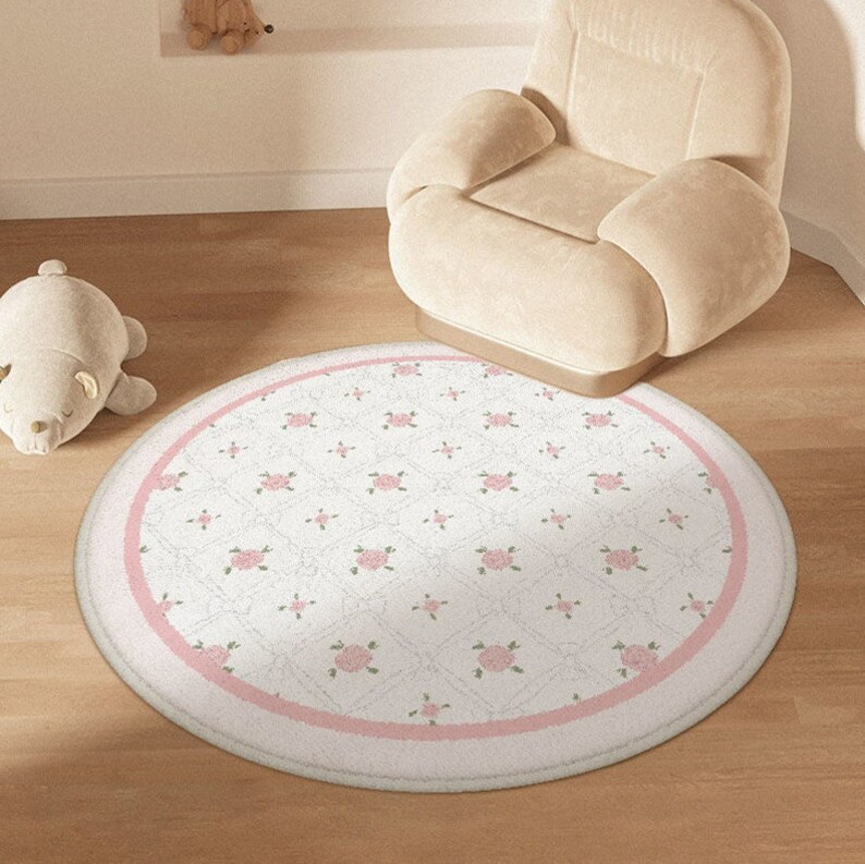 Pink small flowers round area rugs, girls bedroom rugs, princess rugs, kid's rugs, children's roo... | Etsy (US)
