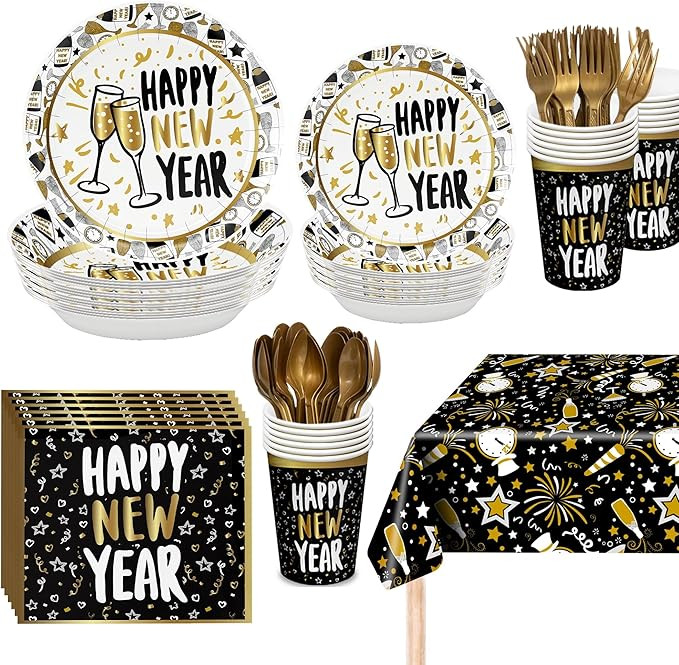 KatchOn, New Years Plates and Napkins Set - Serves 25 Guests | Happy New Year Plates and Napkins ... | Amazon (US)