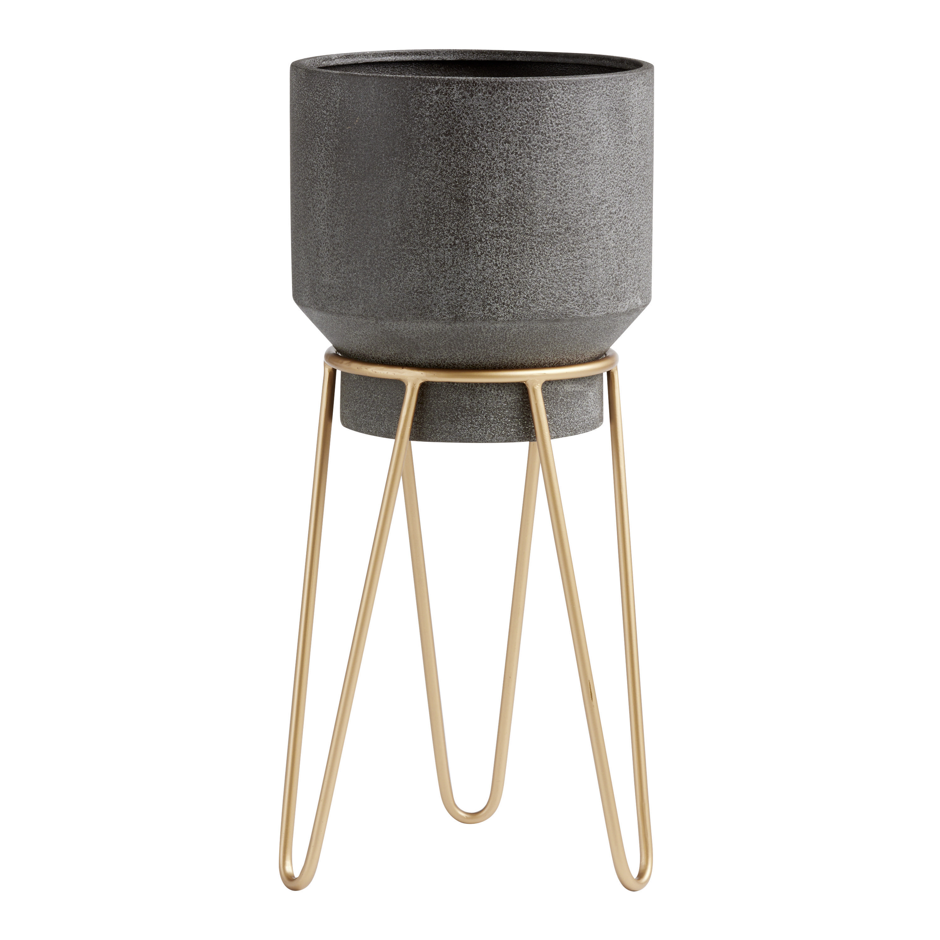 Tapered Black Metal Planter With Gold Hairpin Stand | World Market