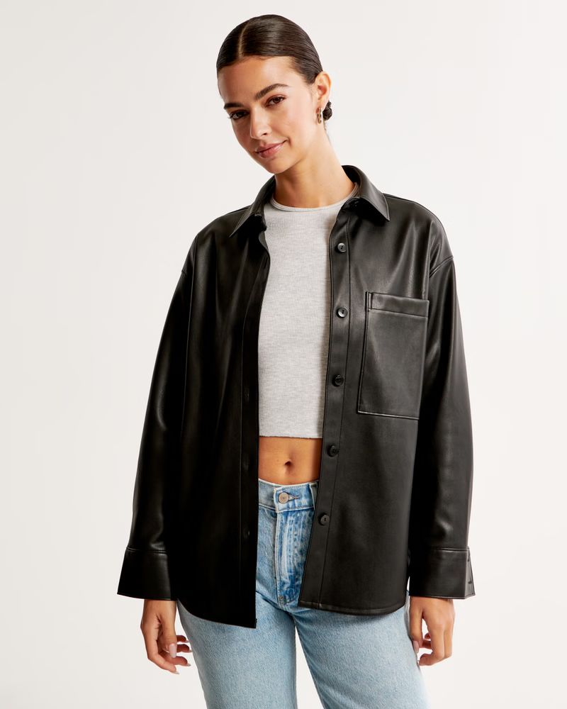 Oversized Vegan Leather Shirt | Abercrombie & Fitch (US)