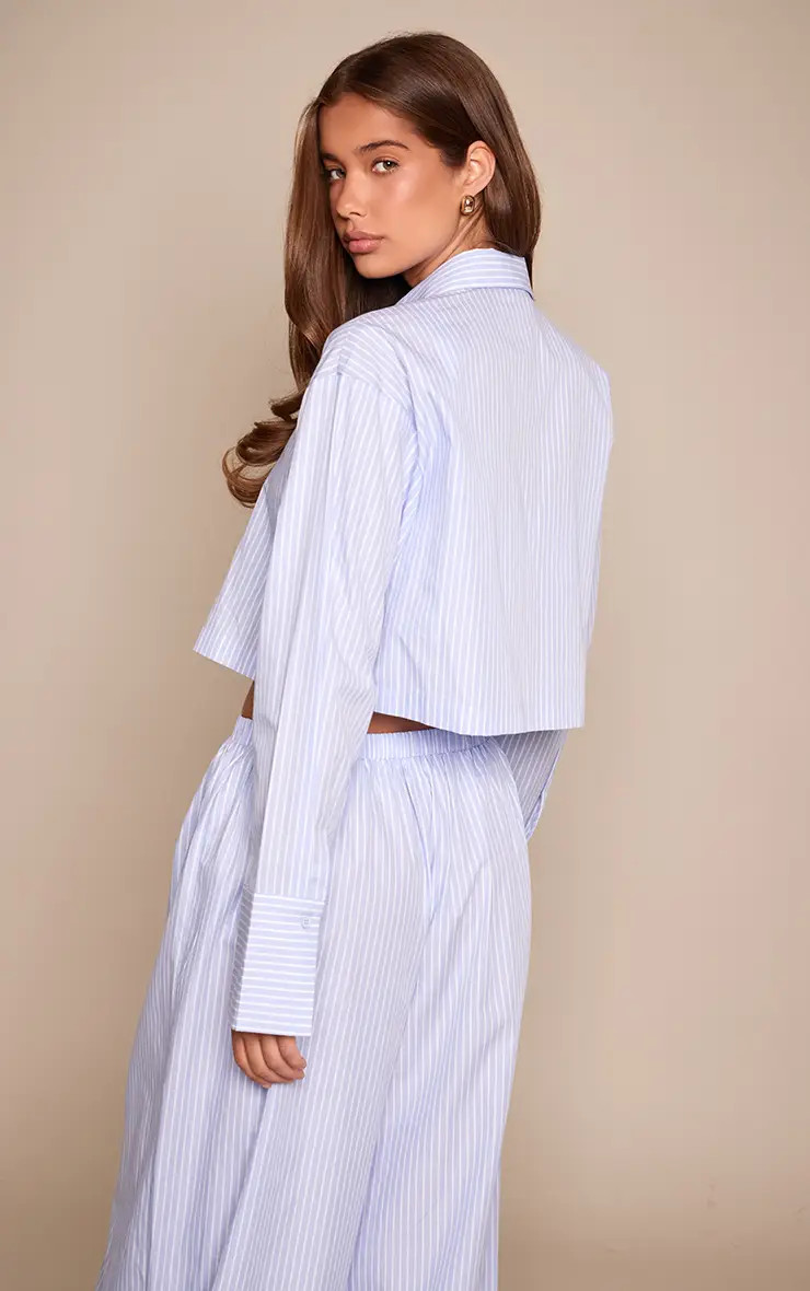 Blue Pinstripe Cropped Shirt | PrettyLittleThing UK