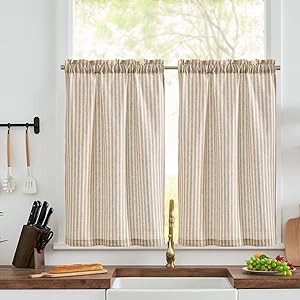 JINCHAN Kitchen Curtains Striped Tier Curatins Ticking Stripe Linen Curtains Pinstripe Cafe Curta... | Amazon (CA)