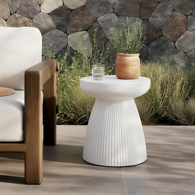 Christopher Knight Home Luce Round Side Table, Outdoor Concrete End Table, Vertical Texture Accen... | Amazon (US)