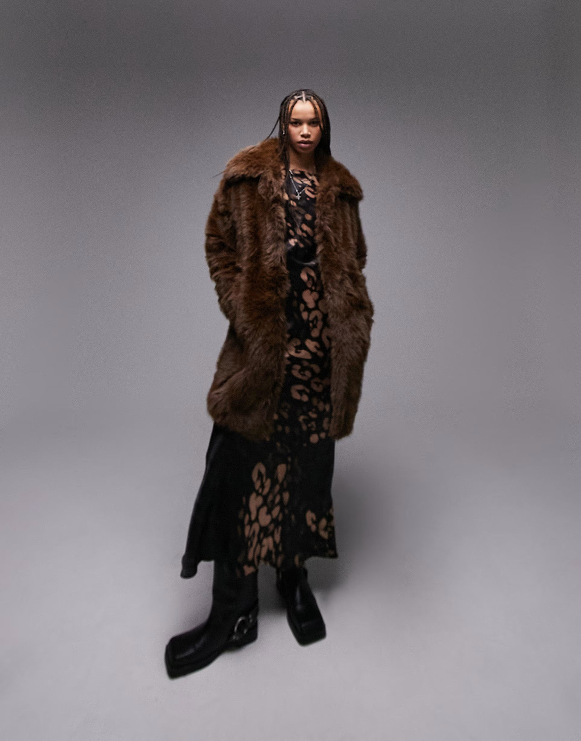 Topshop Tall oversized faux fur coat in chocolate | ASOS (Global)