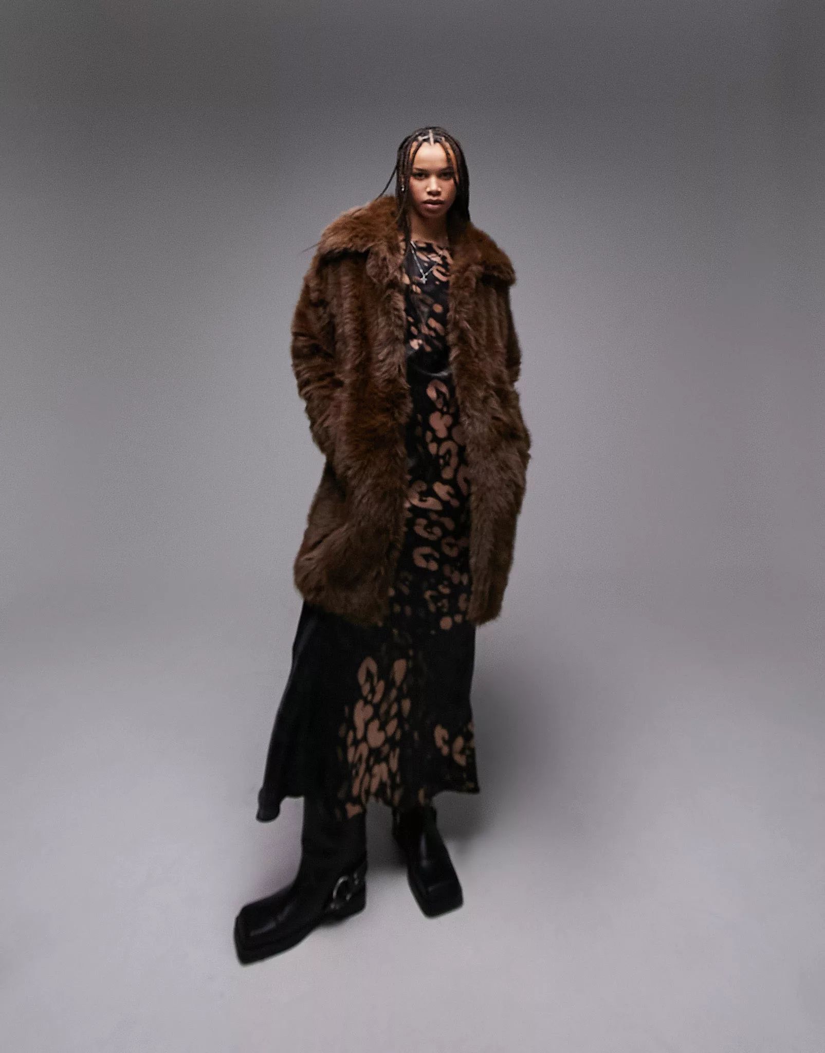 Topshop Tall oversized faux fur coat in chocolate | ASOS | ASOS (Global)