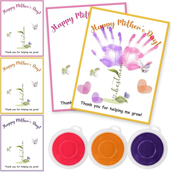 Spakon 30 Pcs Mother's Day Handprint Kits Crafts Happy Mother's Day Greeting Cards with 3 Pcs Lar... | Amazon (US)