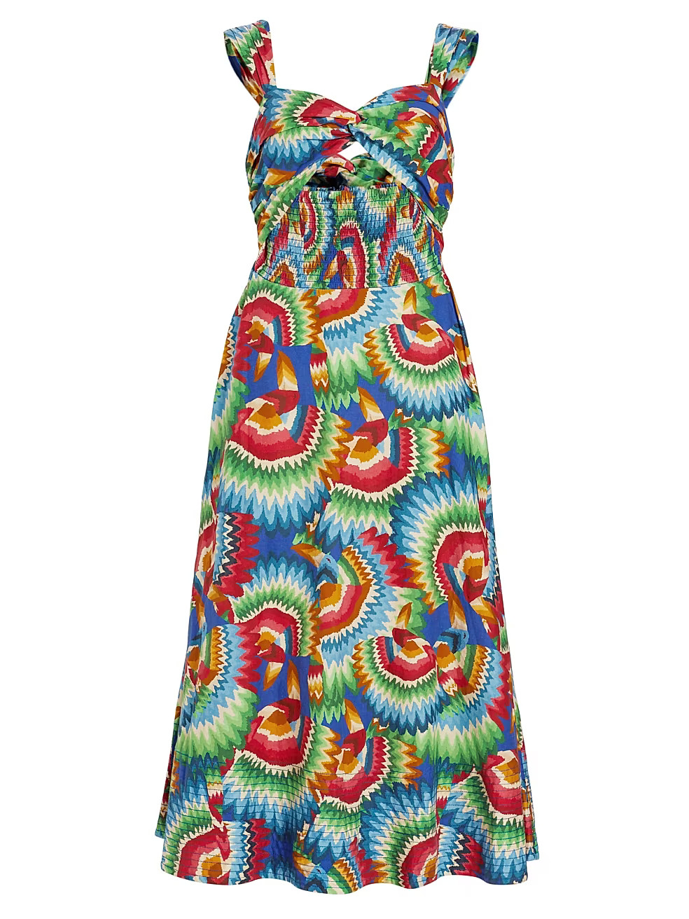Chevron Toucans Cutout Smocked Midi-Dress | Saks Fifth Avenue