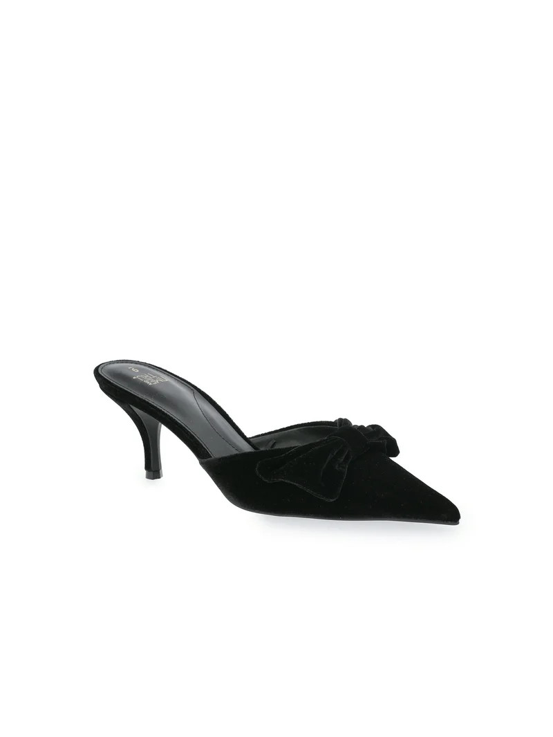Time and Tru Women's Velvet Bow Kitten Heel Mules | Walmart (US)