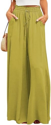 Ulovmi Women's Wide Leg Palazzo Pants High Waisted Flowy Lounge Trousers with Pockets | Amazon (US)