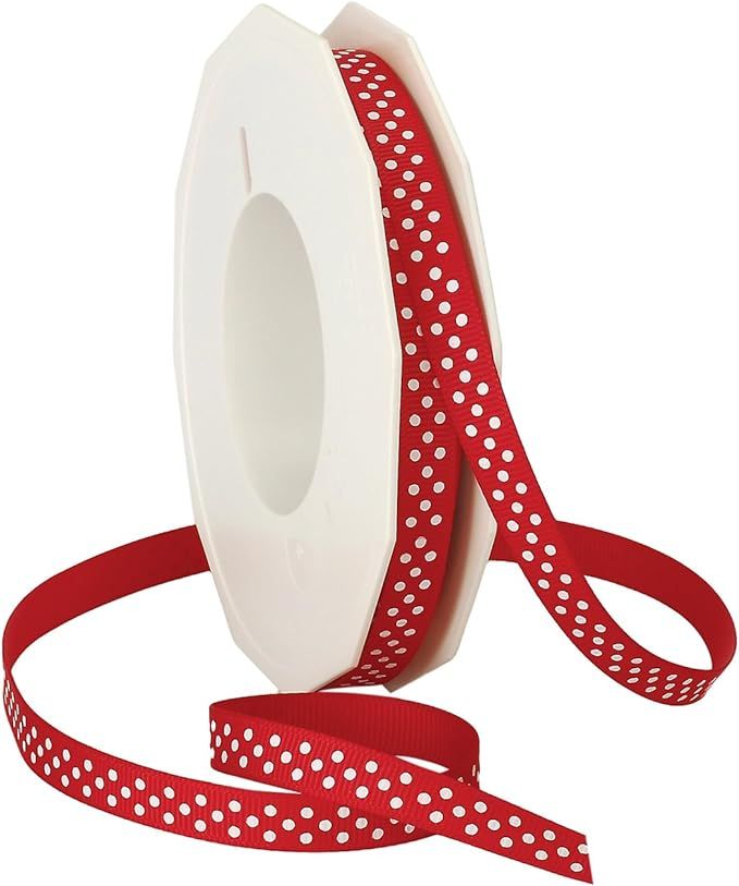 Morex Ribbon Swiss Dot Polyester Grosgrain Ribbon, 3/8-Inch by 20-Yard Spool, Red | Amazon (US)