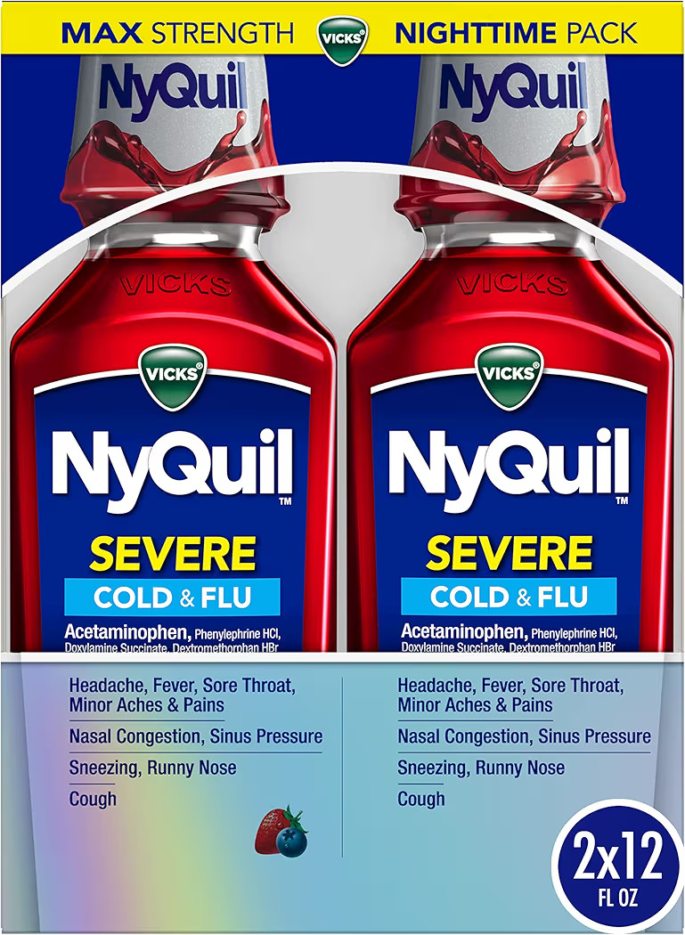 Vicks NyQuil SEVERE Cold, Flu, and Congestion Medicine, 2x12 fl oz Twin Pack, Berry Flavor, Maxim... | Amazon (US)