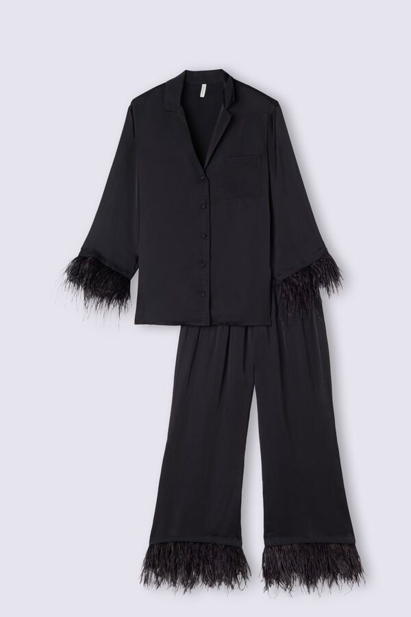 Full Length Pajamas in Viscose Satin with Feathers | Intimissimi (US)