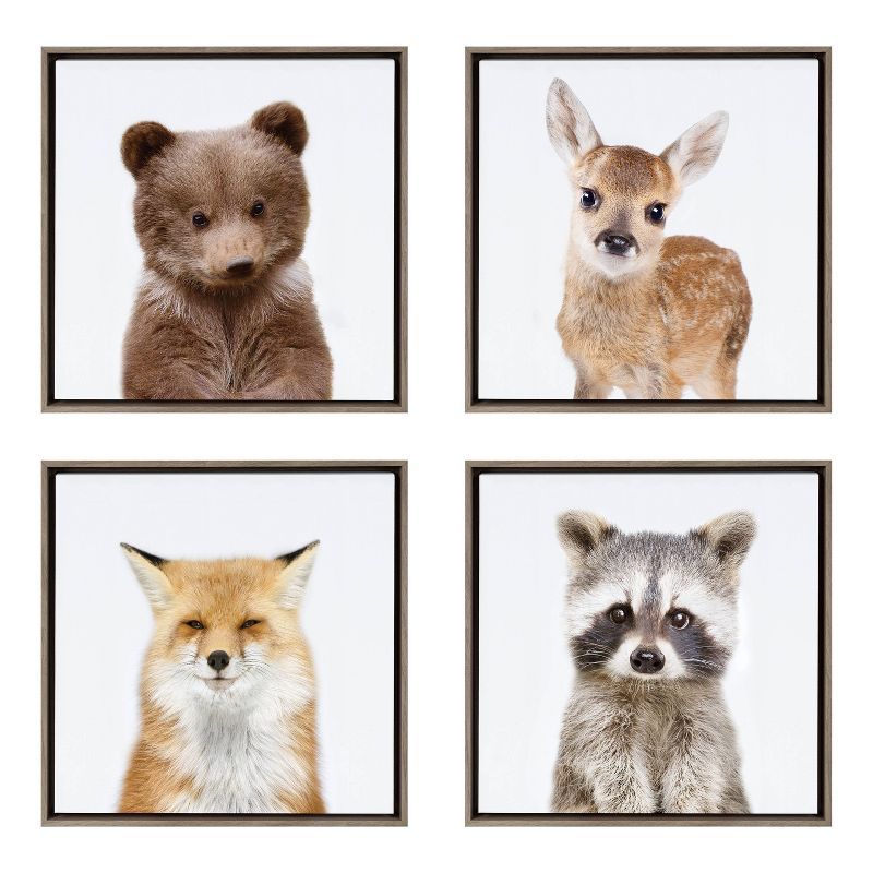 13" x 13" 4pc Ari Woodland Animals Gray - Kate & Laurel All Things Decor | Target