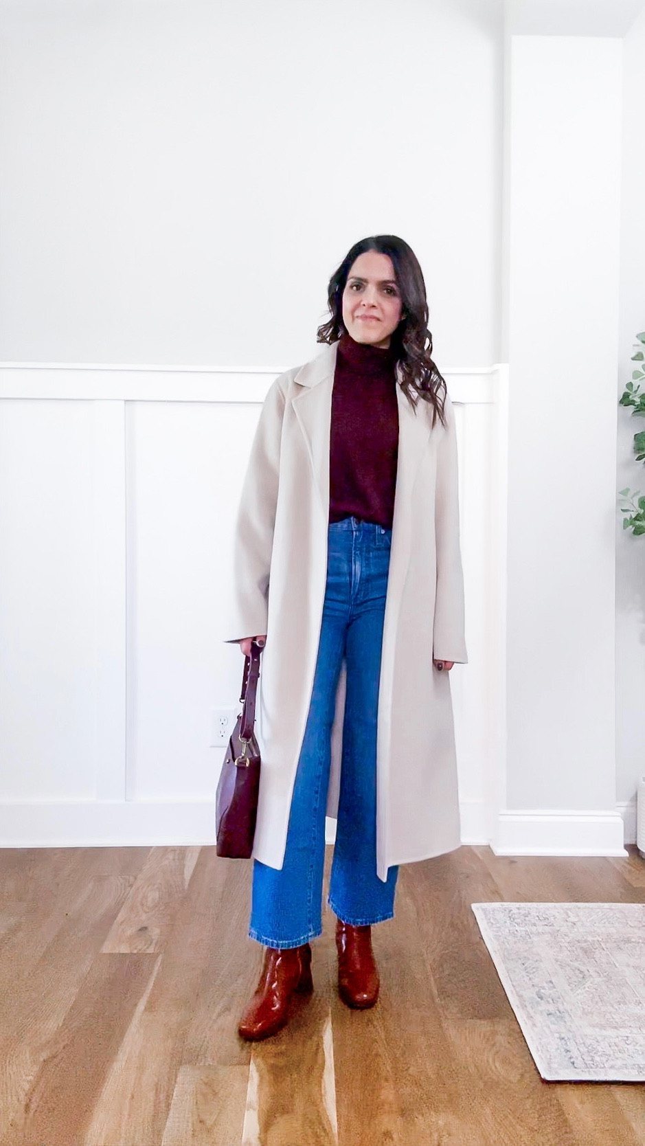 Fall Denim Edit: ways to style cropped ankle jeans: burgundy turtleneck, long coat, ankle boot, satchel handbag 

#falloutfit #denimlove #denimedit #anklejean #cropjean #classicstyle #pinterestoutfit

#LTKStyleTip #LTKSeasonal