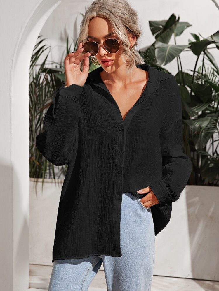 SHEIN Drop Shoulder Solid Longline Blouse | SHEIN