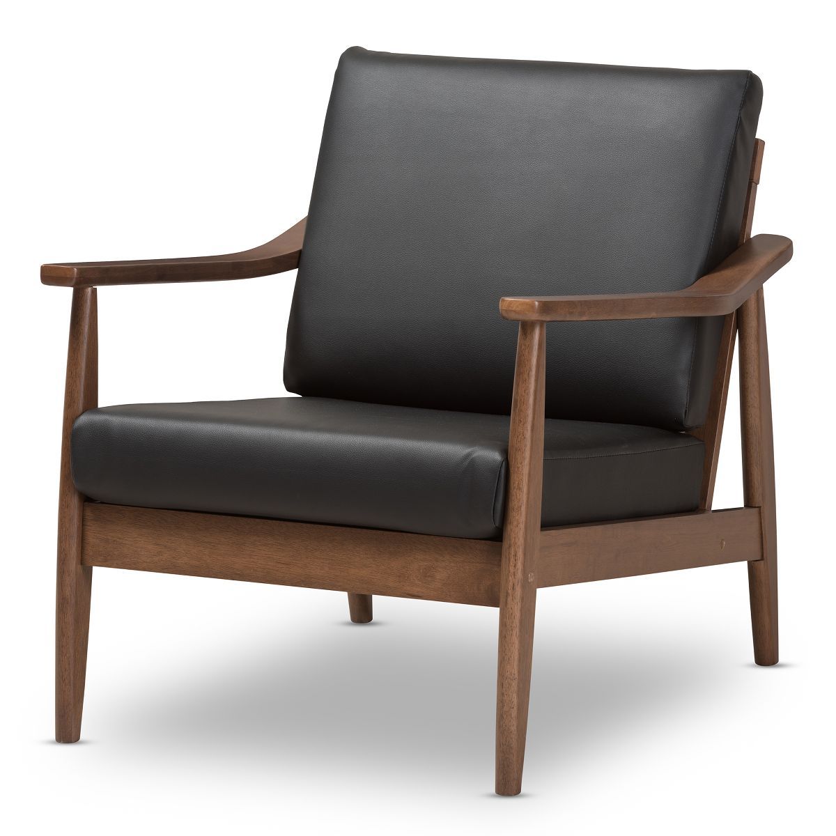 Venza Mid Century Modern Walnut Wood Faux Leather Lounge Chair Black - Baxton Studio | Target