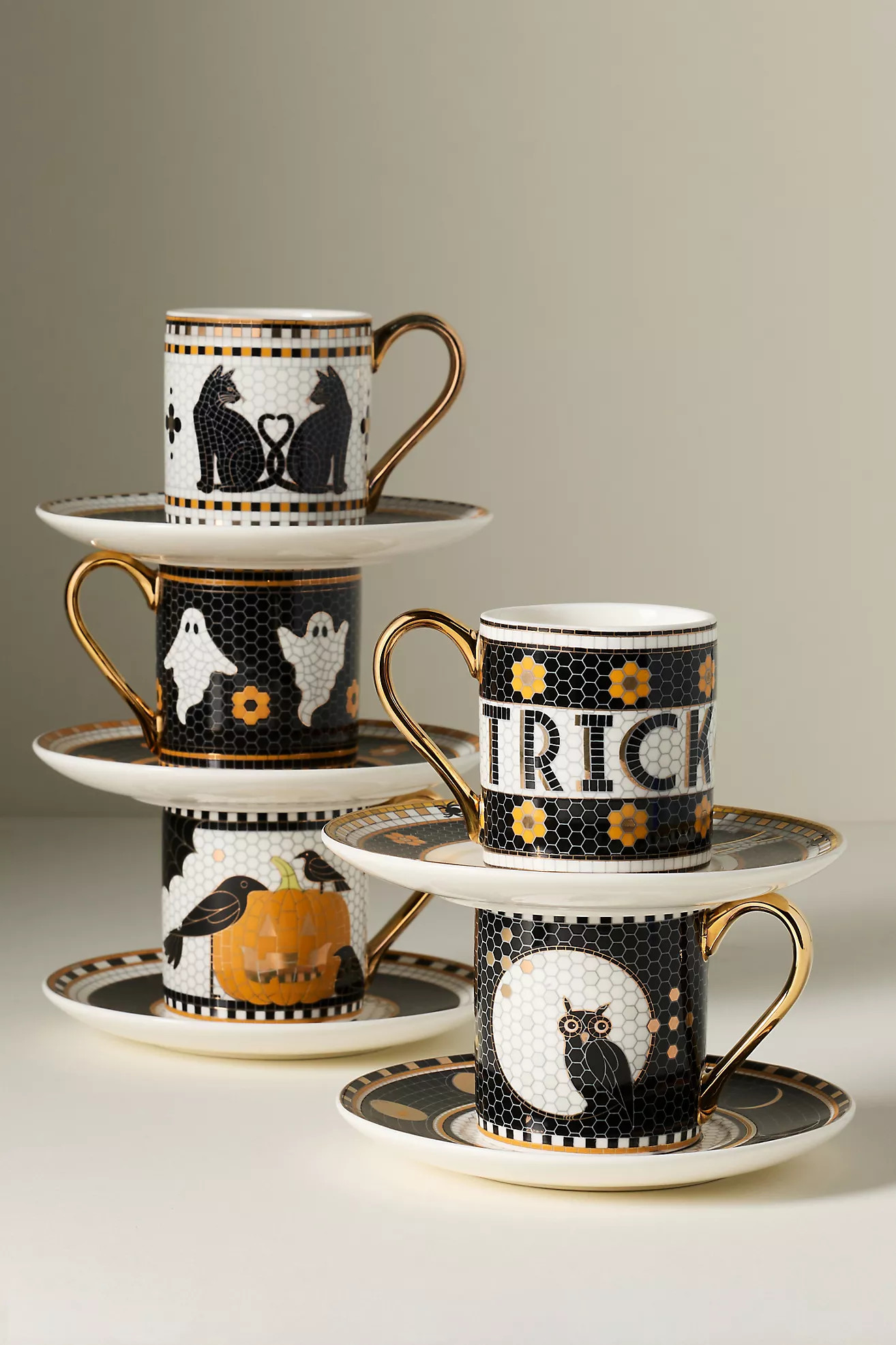 Bistro Tile Stoneware 24k Gold Accent Halloween Espresso Cup | Anthropologie (US)